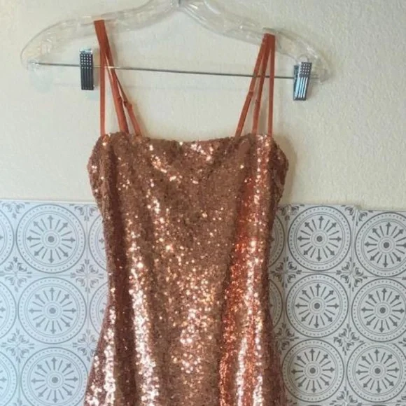 House of CB London Harley Lace Up Sequin Cocktail Mini Dress In Rose Gold - Picture 4 of 12